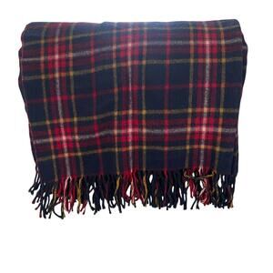 Pendleton 100% Virgin Wool Tartan Plaid Throw Blanket Navy Red Yellow USA